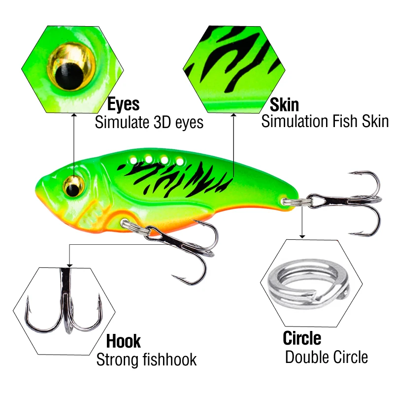 6-teiliges Angelköder-Set 3/5/7/10/15/20g Sinkender VIB Harter Crankbait Metall 3D-Augen Wurfköder Spinner-Klingenköder mit Dreifachhaken – Detail 6