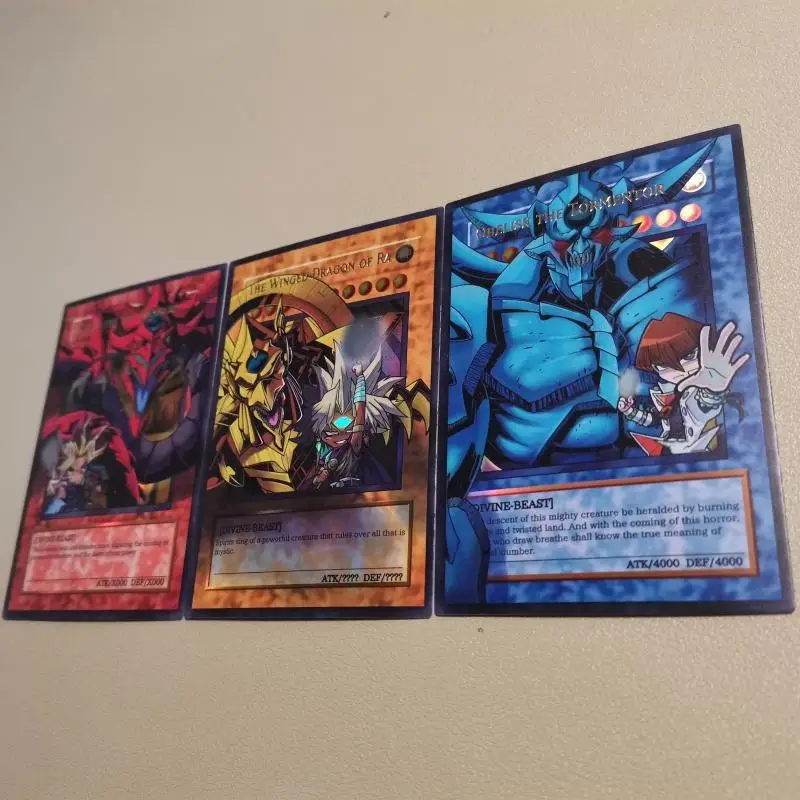 3 Sheets Flash Card Egyptian God Yugi Muto Seto Kaiba Yu-Gi-Oh! Diy Hot Stamping Series Action Toy Figures Anime Game Collection