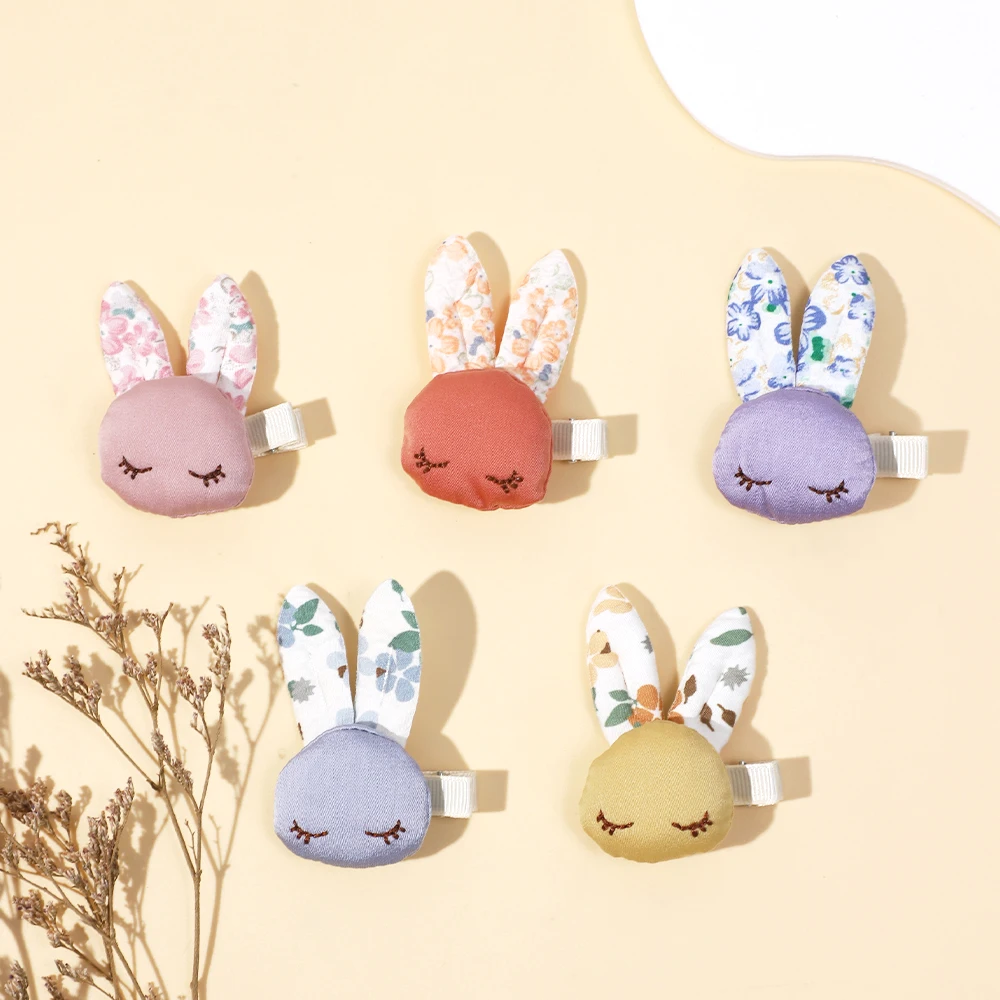 Sweet Rabbit Floral Ear Hair Clips for Baby Girls Handmade Cotton Filling Hairpin Barrettes Kids Headwear Baby Hair Accessories