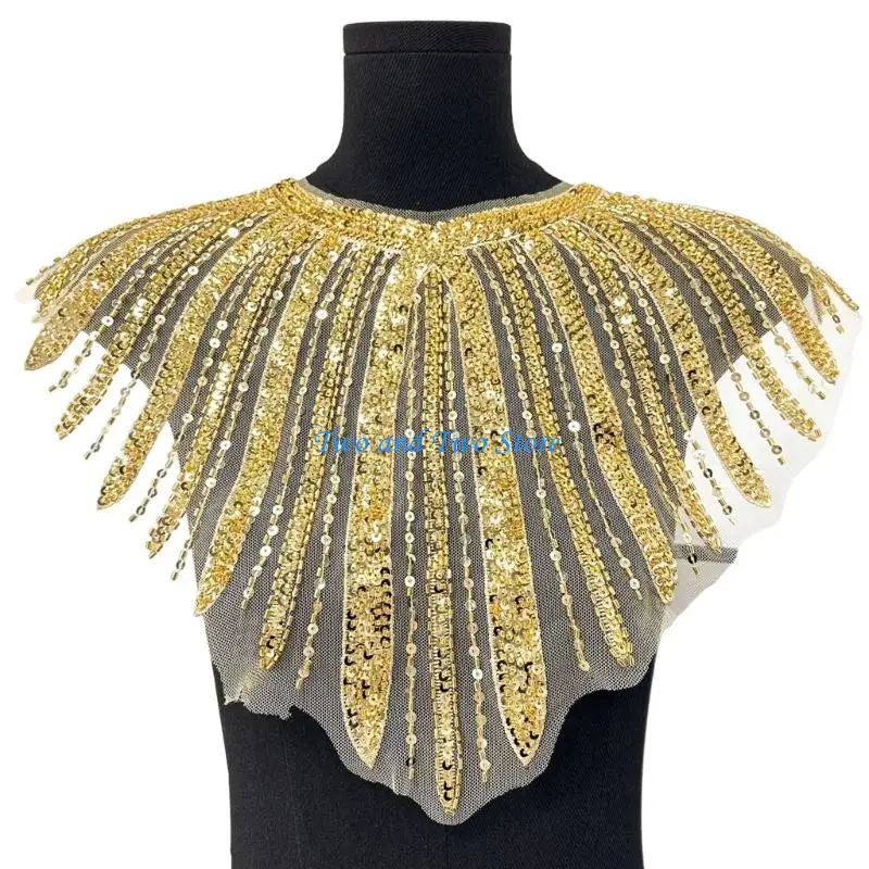 HX6F Jeweled Sequins Artistic Fabric for Clothes Hat Sewing Patches DIY Scarf