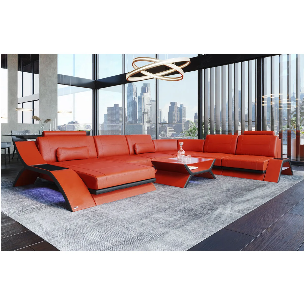 Minimal light luxury cowhide sofa simple modern large apartment living room U-shaped combination