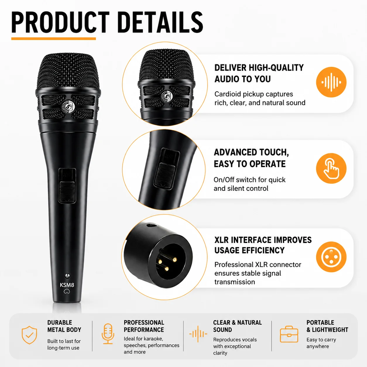 K-M8 With Switch Wired Dynamic Microphone Professional Handheld Mic Quality Versatility For Live Performances Recording Singing