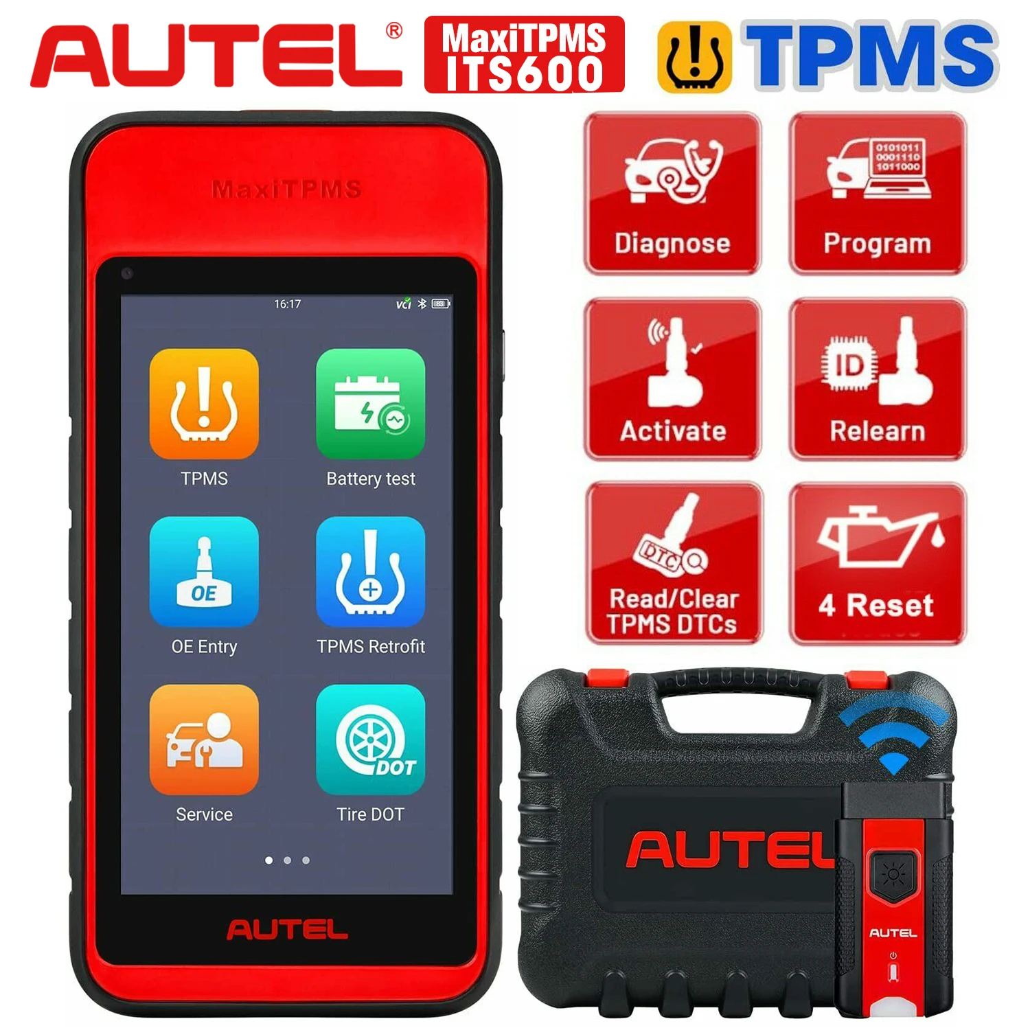 Autel MaxiTPMS ITS600E TPMS OBDII Relearn Programming Tool TPMS Diagnostics Scanner Auto VIN Oil Reset, BMS, SAS, EPB