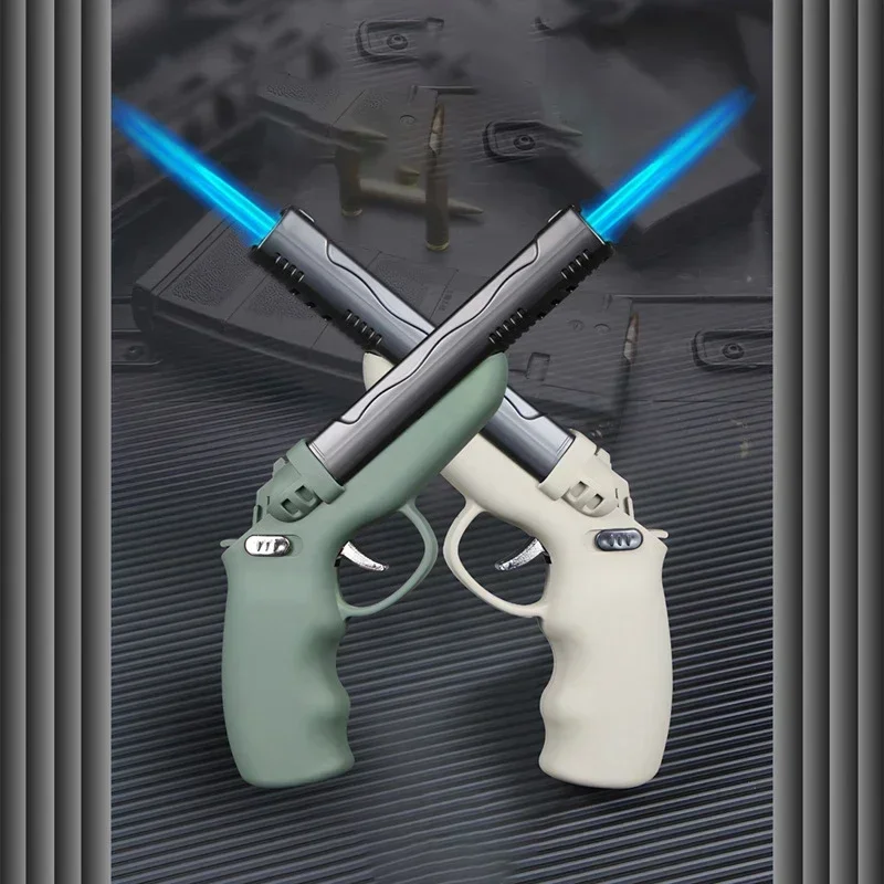 

Двухстворчатый пистолет, прямой синий пламя, надувная ветрозащитная зажигалка для пистолета, легкие свечи на день рождения, аксессуары для ароматерапии