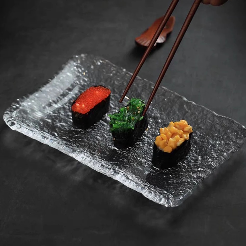 

Glass Dumpling Dish Simple Style Multi-Function Food Tray Creative Serving Plate for Sashimi Noodle Snacks Dessert Kitchen