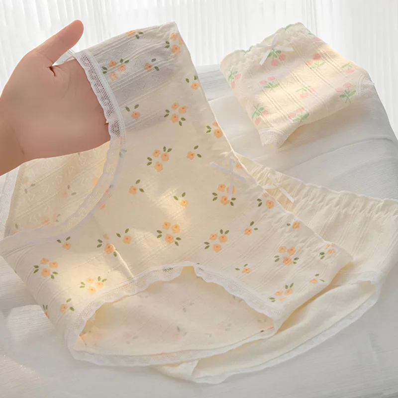SP&CITY Cute Printed Cotton Underpants For Women Lace Strawberry Cherry Cartoon Panties Student Soft Breathable Seamless Briefs