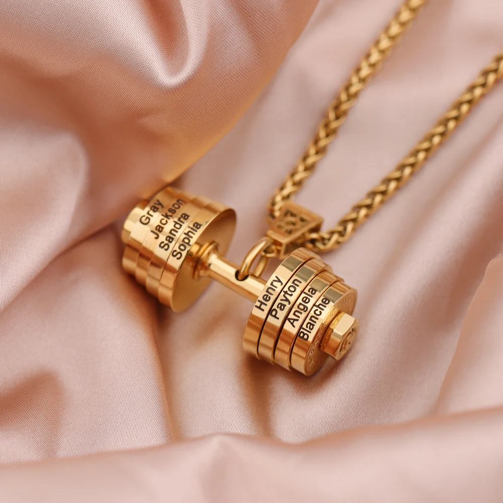 MaiLun Personalisierte Namen Hantel Halskette Hip Hop Halskette Edelstahl Hantel Halskette Schmuck Geschenk – Detail 2