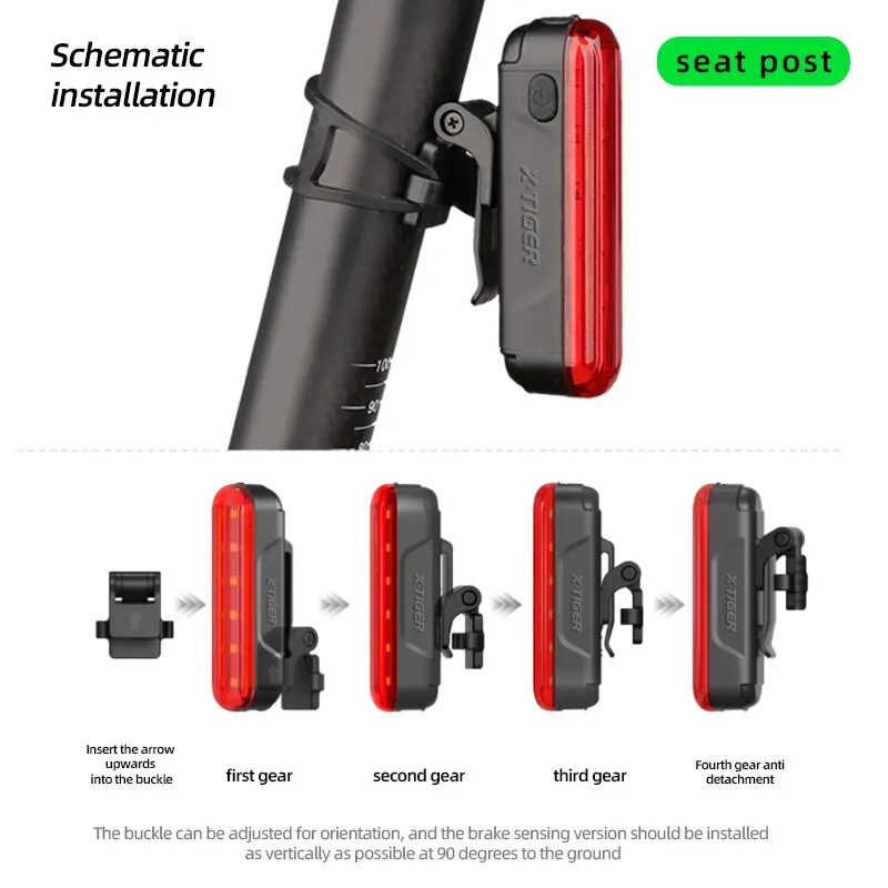 X-TigerBike Tail Light Smart With Memory Rechargeable LED Laser Riding Double Bracket with Brake Sensor Riding Accessories