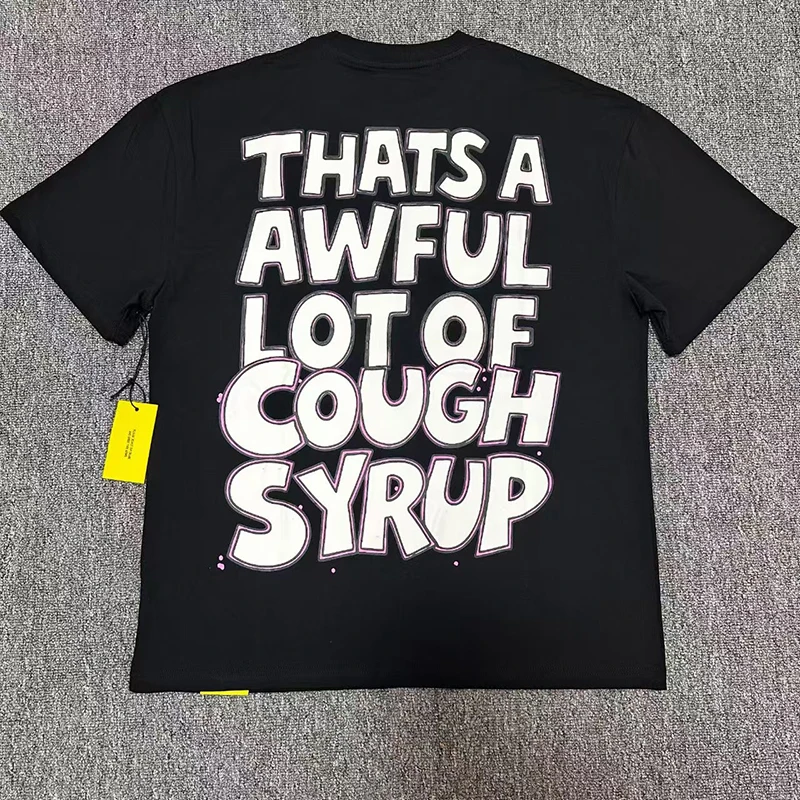 New That's A Awful Lot of Cough Syrup Men Loose Black T-shirt Cartoon Syrup Art Print Casual Daily Street Short Sleeve Tee Top