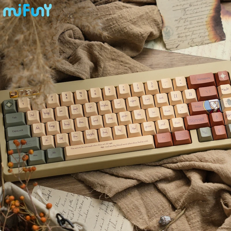 MiFuny 143 Keys Sonnets Keycaps Vintage Chinese Style Key Caps PBT Dye Sublimation for 61/68/75/87/98 Keyboard Accessories Gift