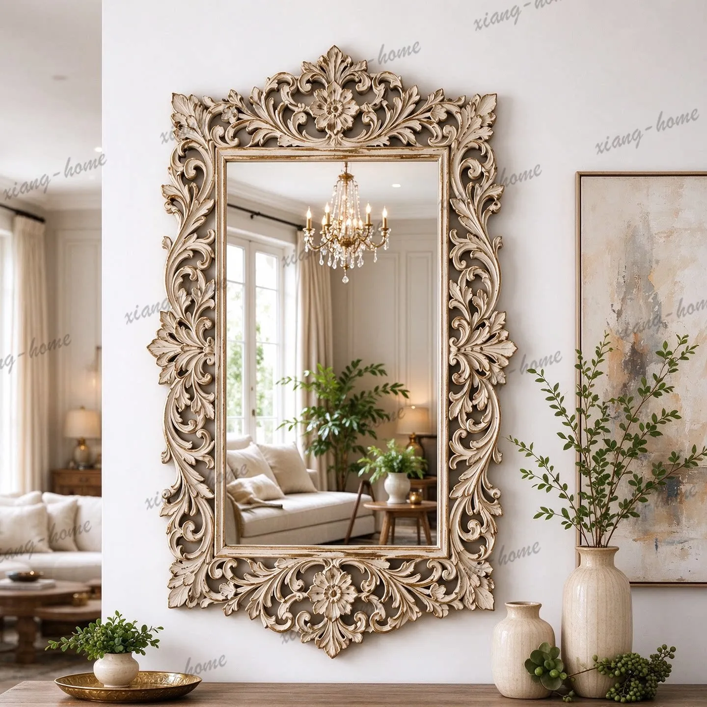 PG French retro carved vanity mirror American wall-mounted wall-mounted European entrance vanity mirror