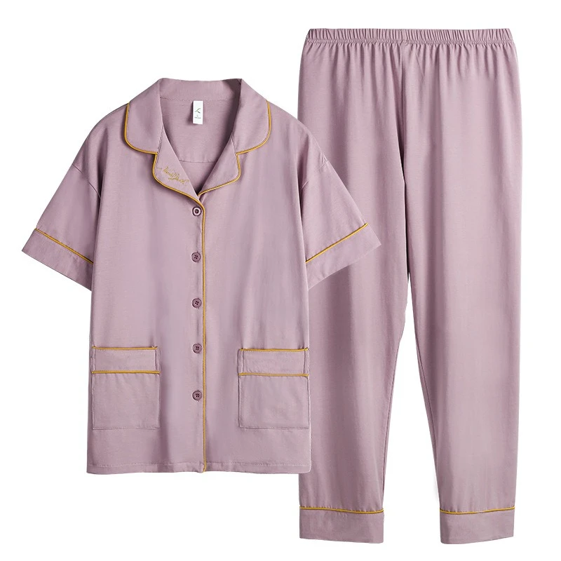 Pajamas Women's Spring Summer Pure Cotton Thin Short-sleeved Trousers Summer Cool Loungewear Can Be Worn Outside Large Size Suit