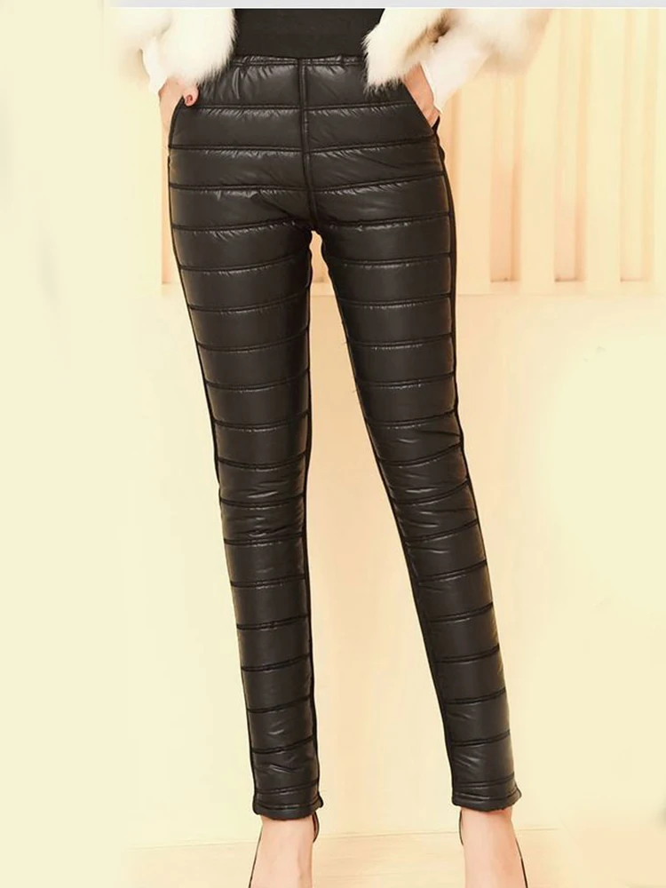 Down Cotton Pencil Pants Warm Plush Velvet Lined Casual Winter Thicken Slim Pantalone Women High Waist Ankle-length Trousers