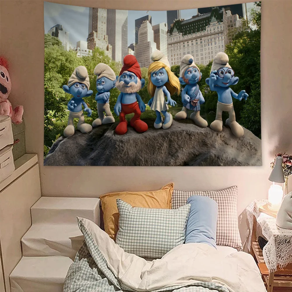 Cartoon S_Smurfs Cartoon Tapestry Bohemian Wall Tapestries Mandala Home Decor