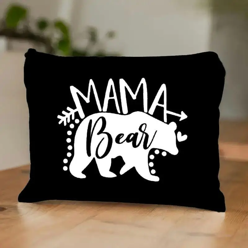 Canvas Mama Bear Cosmetic Bag - Lightweight Toiletry Pouch with Zipper Closure, Durable Hand Washable Canvas Makeup Bag