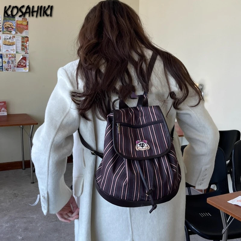 

Винтажные Женские рюкзаки в полоску контрастных цветов, уличная одежда, модные женские школьные ранцы Y2k, повседневный универсальный рюкзак в стиле преппи для женщин