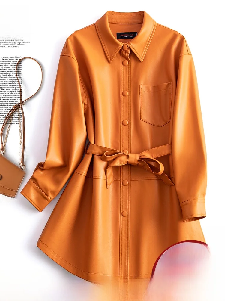 ファッショナブルなカジュアルな大きいサイズの本革ジャケット女性用レギュラースレハンドバッグケットデザインシープスキンコートアウターウェア