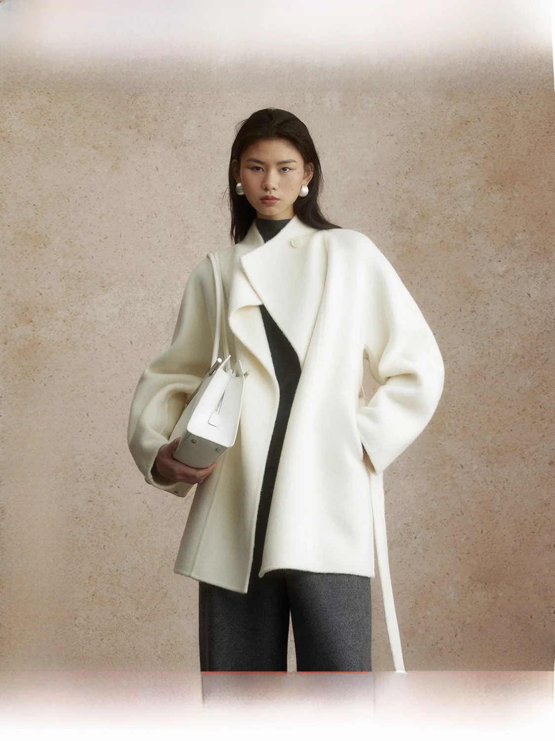 

Romantic Mid-Length Woolen Coat Women's 2024 Autumn Winter Silk Camel down Jacket Small Size Stand Collar Long Sleeve Pure Color