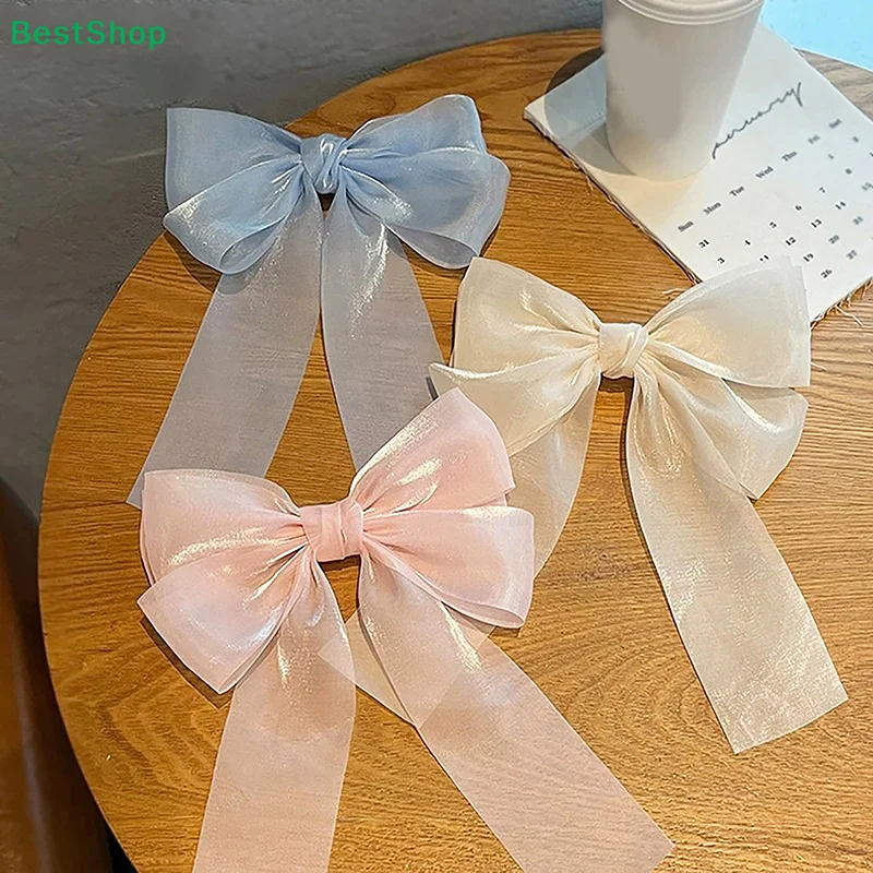 ★New Black White Yarn Bow Hair Clip For Women Girls Spring Clip Back Head Hairpin Fashion Hair Accessories