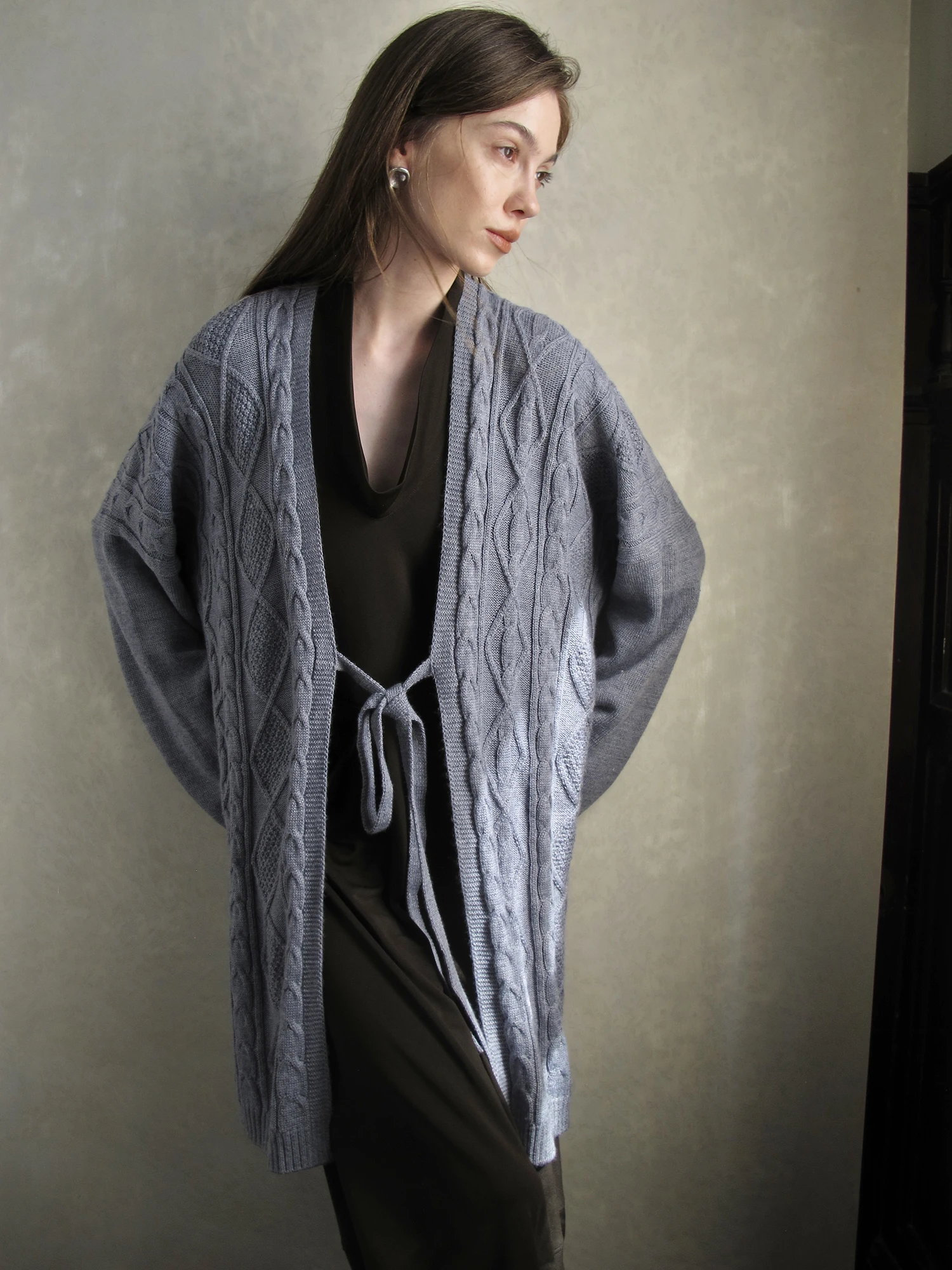 

Вязаный кардиган Molin Row Design из смесовой шерсти, теплый, с узором «облако», свободного кроя, длинный рукав, V-образный вырез, зимняя верхняя одежда