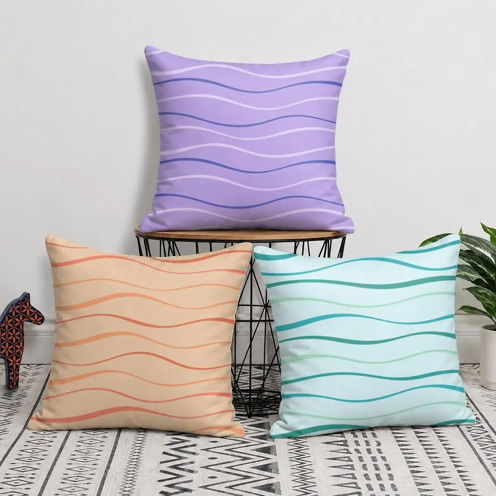 Wave Lines Cushion Cover Short Plush Soft Double-Sided Printing Pillow Case Cozy Sofa Bedroom Home Decor Gift