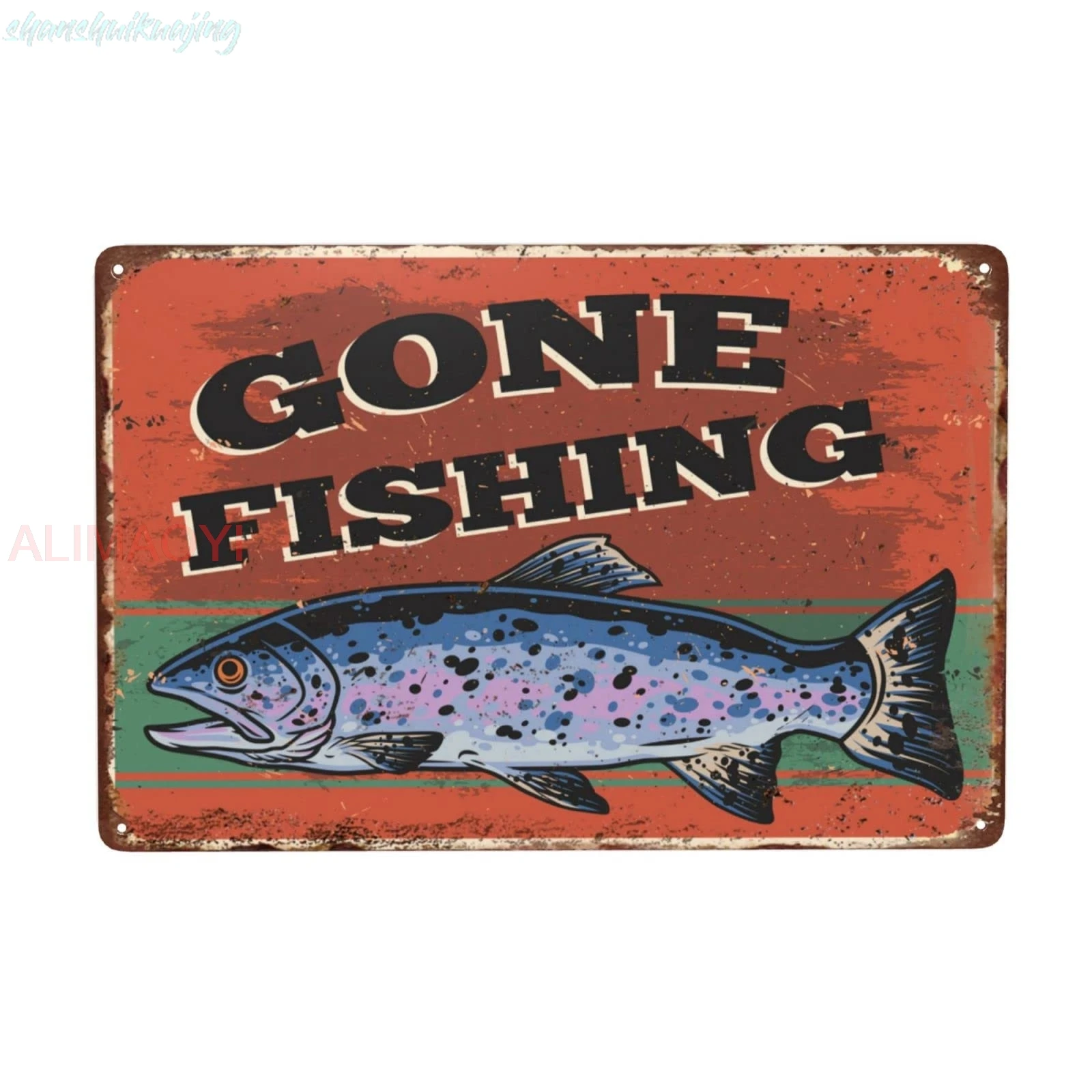 WSTKJW Gone Fishing Metal Signs Vintage Wall Decorations for Home Lake House River Beach Retro Funny Tin Poster Plaque 12