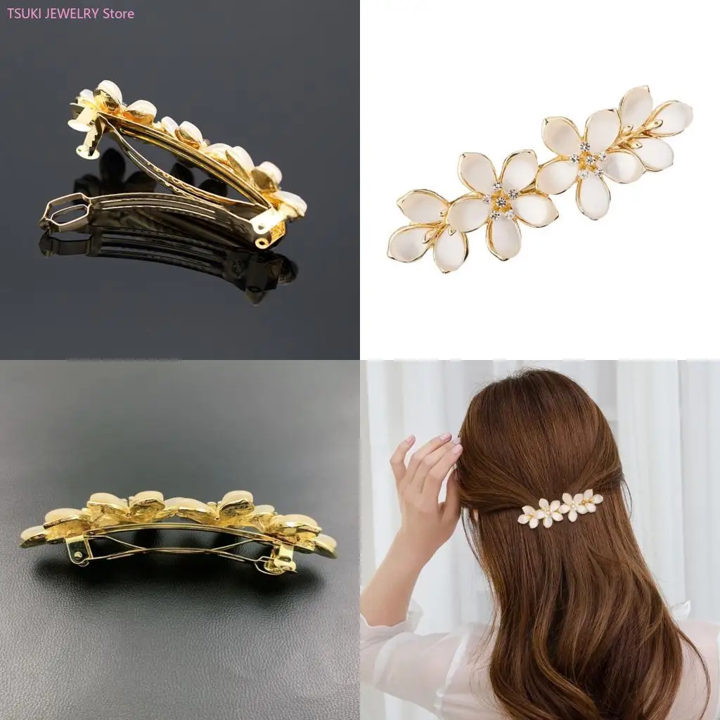 

62KE Fashionable Flower Rhinestones Spring Hair Clip For Women Girls Hairpin Casual Outings Secure Grip Hair Accessory
