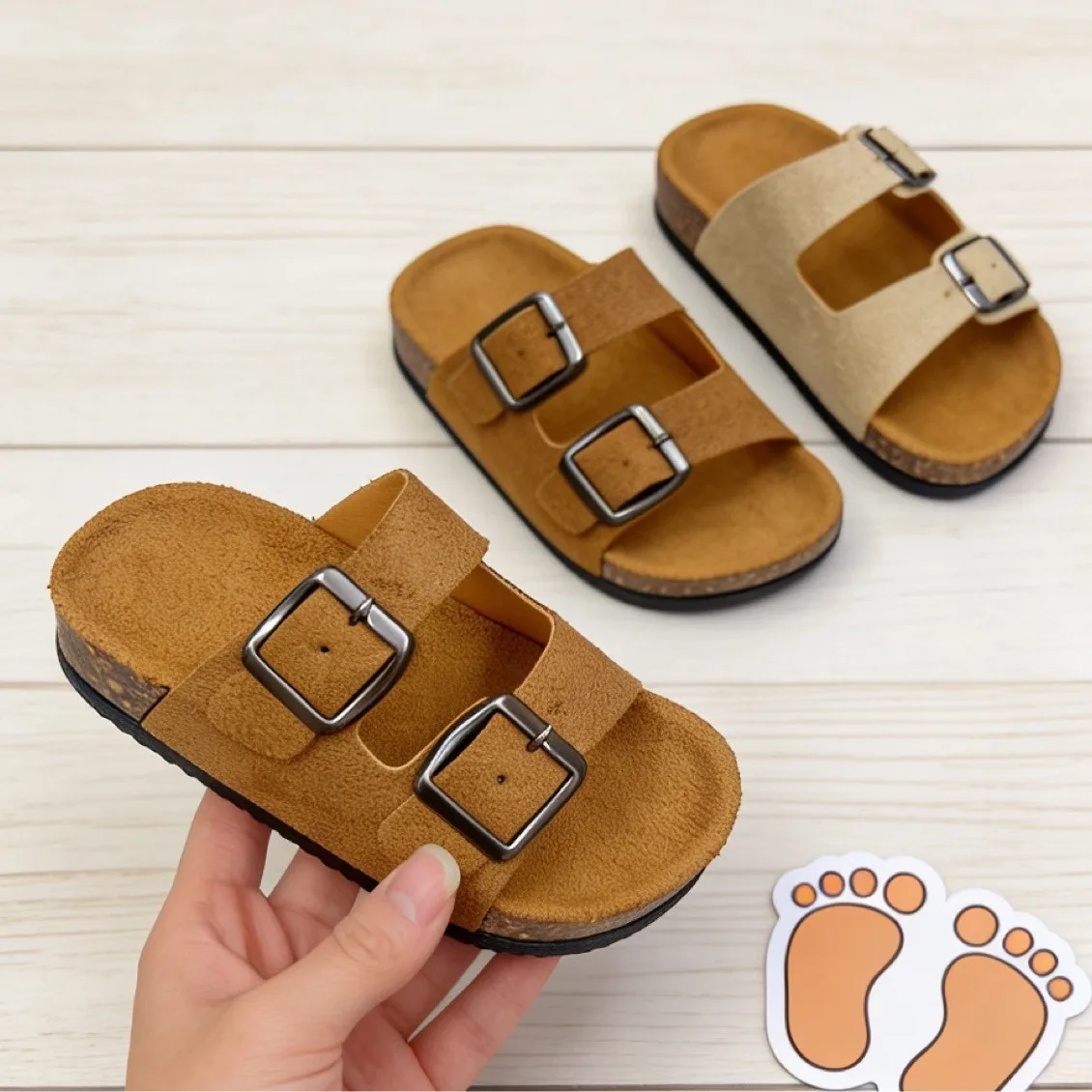 New Cork Children's Sandals Retro Double Button Boy's Girl's Summer Outerwear Fashion Casual Slippers