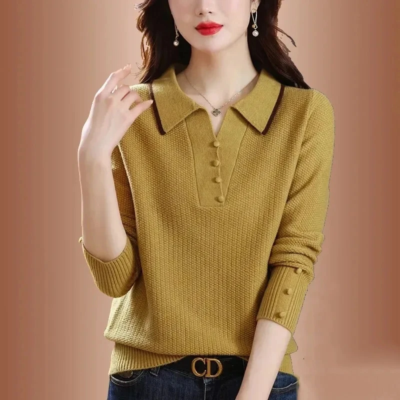 

2024 New Spring Autumn Fashion Women Pullover Sweater Elegant Turndown Female Loose Knitting Bottoming Shirt Jumper Lady Sweater