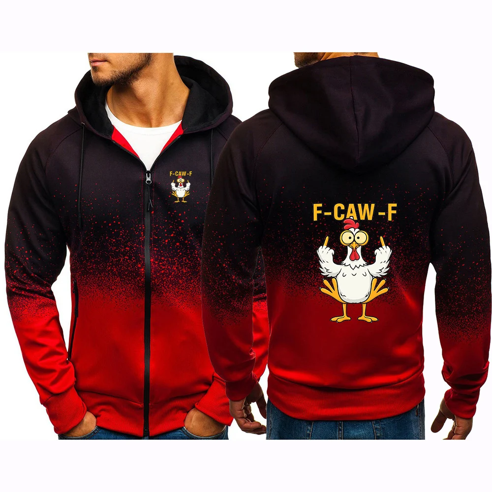 F Caw F Chicken Print 2026 Spring Autumn Men's New Gradient Color Sweatshirts Harajuku Zipper Handsome Cotton Jackets Coat