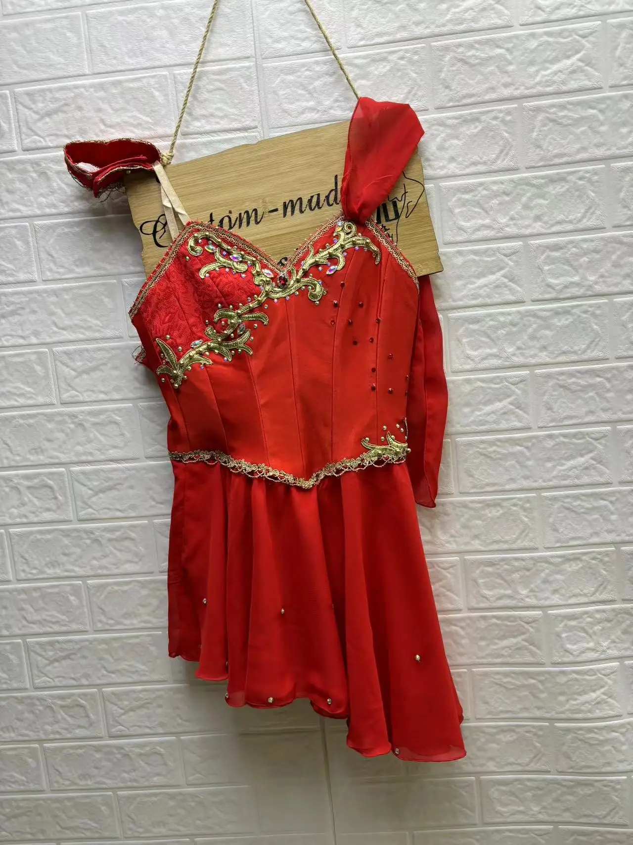 Fine Pattern Custom Size Custom Color Kids Girls Performance Wear Contemporary Red Lyrical Ballet Dress