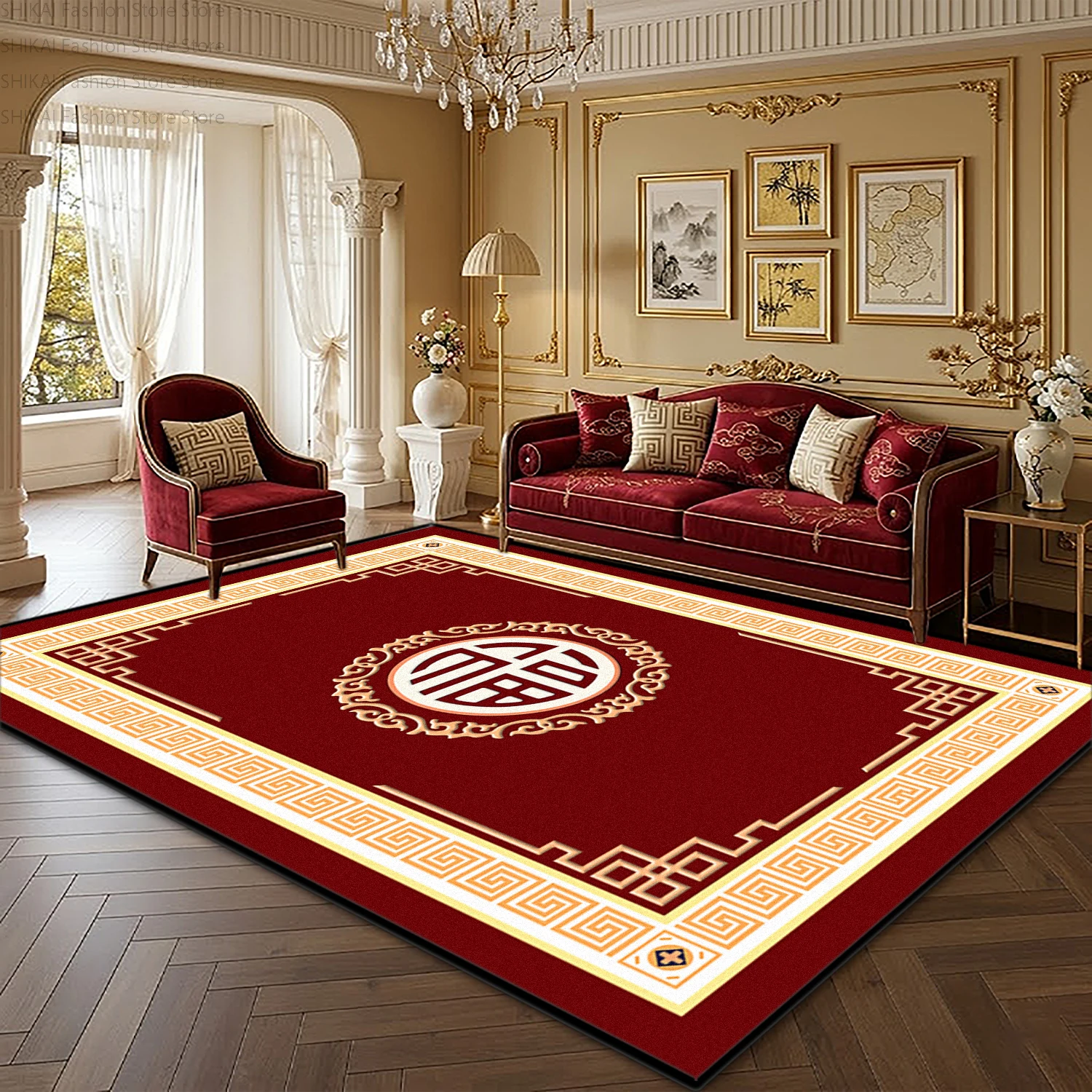 New Chinese Style Red Large Area Living Room Rug Home Decoration Luxury Easy Clean Soft Carpet Non-slip Short Velvet Floor Mats