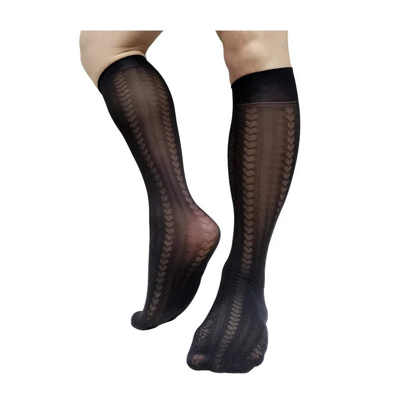 

Knee High Elastic Black Mens Formal Socks For Dress Suit Business Sexy See Through Sheer Long Tube Socks Hose Stocking Lingerie