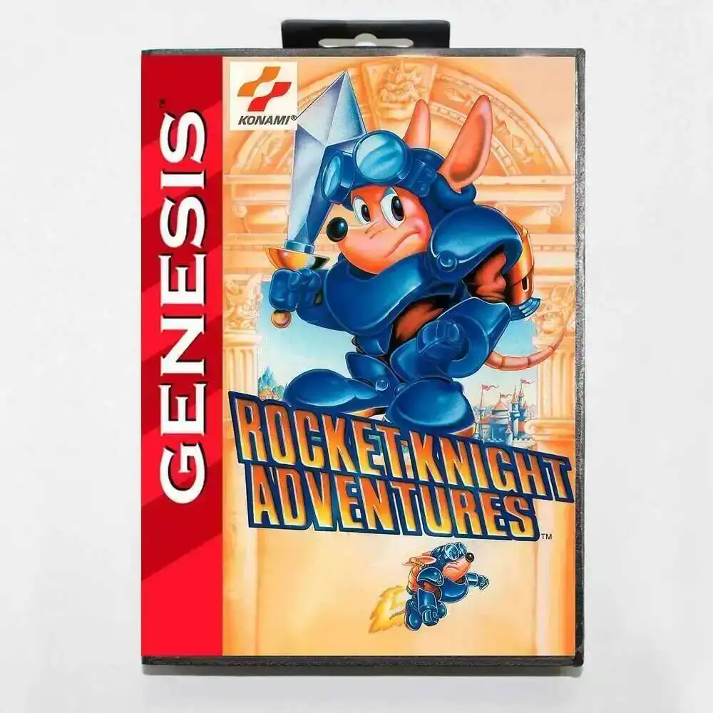 Tarjeta de juego Rocket Knight Adventures MD con caja estadounidense para consola Sega Megadrive Genesis de 16 bits