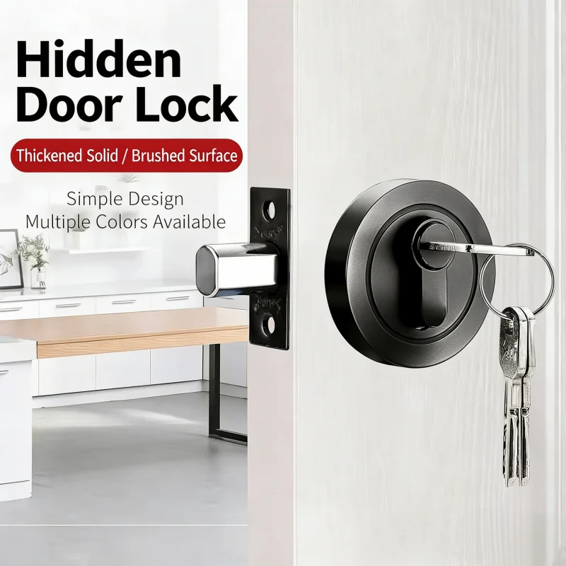 Bedroom Corridor Interior Wooden Door Hidden Lock, Round Single & Double Sided Deadbolt Auxiliary Security Lock