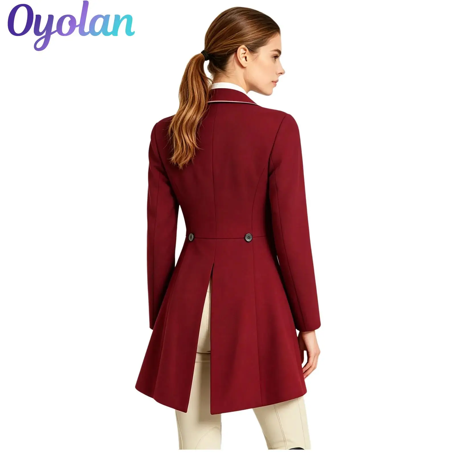 

Womens Double-Breasted Tailcoat Horse Riding Jacket Competitions Long Sleeve Notched Lapel Equestrian Dressage Jacket Outerwear