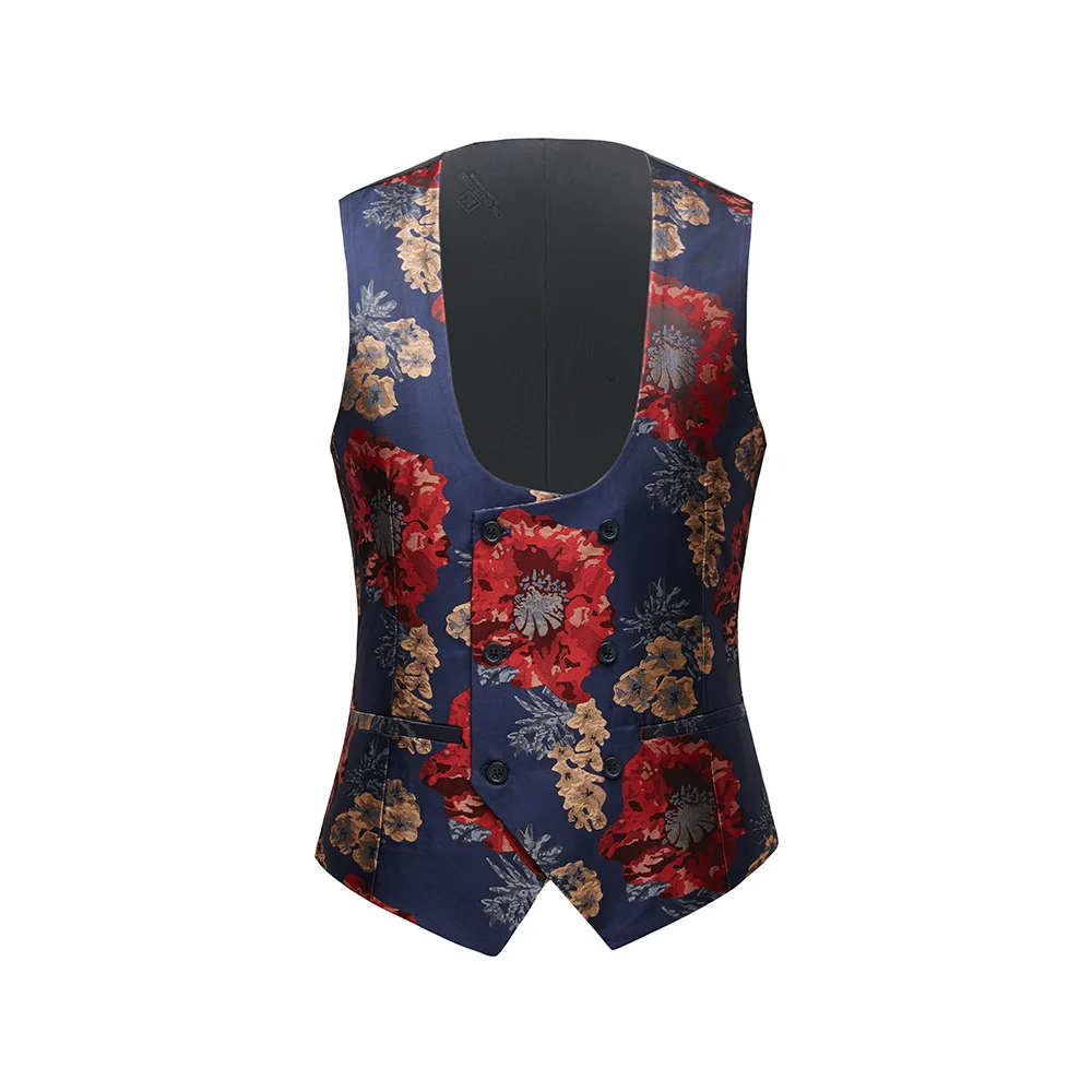 Costume trois pièces floral de style coréen pour hommes, costume décontracté tendance, S072005