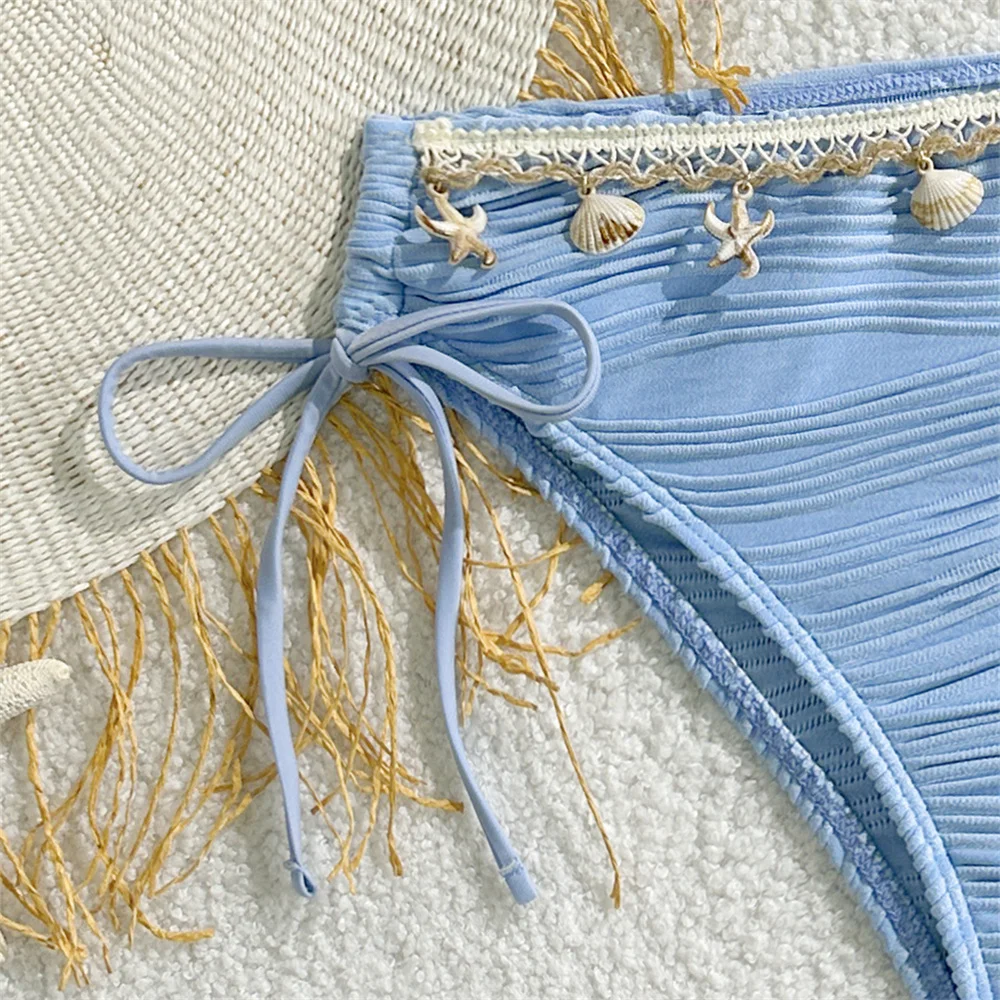 Sexy Blue Beach Swimwear Shell - Strapless Bra Backless ulasan dan harga