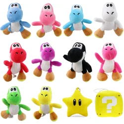 LLavero de felpa suave Kawaii Mario Bros Green Yoshi, juguetes amarillos, Super Star Block, animales de Peluche, muñecos colgantes
