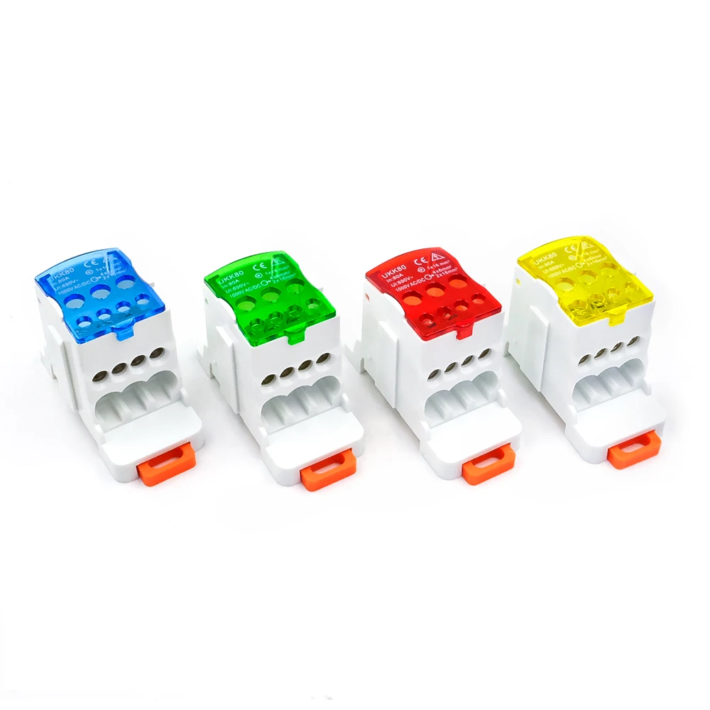 1Pcs UKK-80A DIN Rail Junction Box, 80A 500V 1-in-7-Out High Current Terminal Block for Electrical Panels