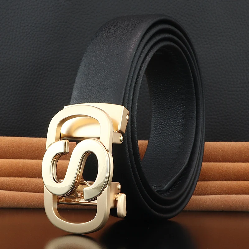 

High quality men belts Automatic Buckle letter S luxury waist strap designer grain leather cowhide 3.5cm formal fashion