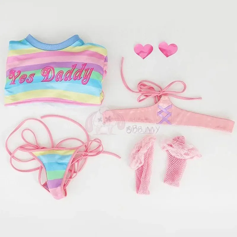 الأرنب فتاة تأثيري حلي المرأة مثير انقسام الصدر مجموعة الملابس الداخلية مخطط كم طويل ملابس السباحة ثوب السباحة زي حفلة الهالوين