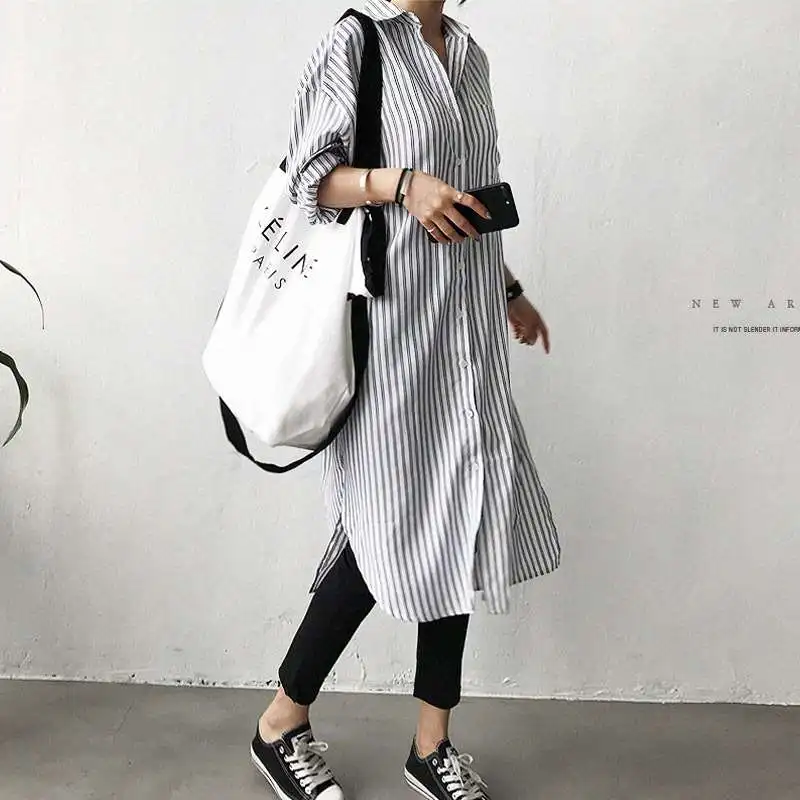 

Women's Medium Long Sve irt Ne Striped Cotton 00% Spring Season Longsved irt Ladies Premium Faion