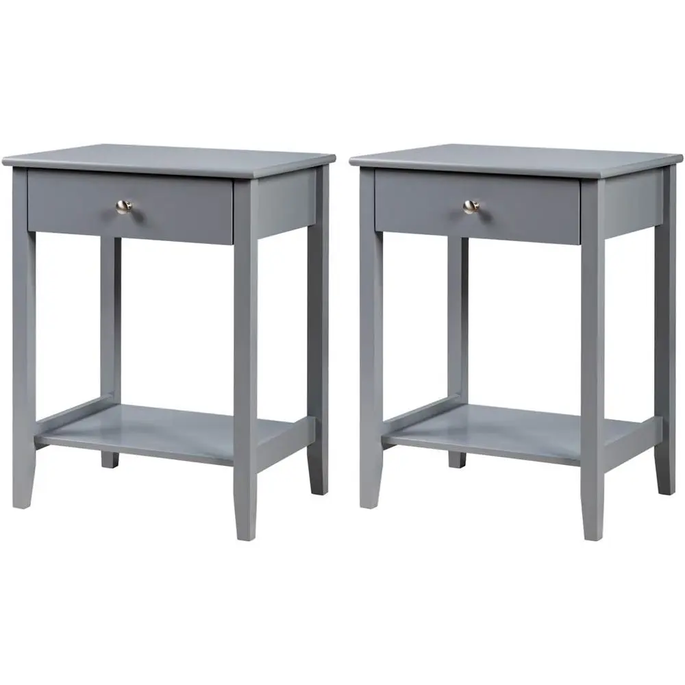 2-Piece Modern Grey Bedroom Nightstand Set with Storage and Display Shelves