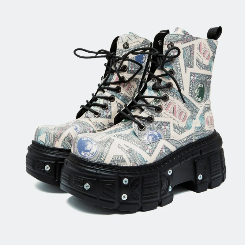 New Tank Sole Heavy Metal Thick Bottom European American Painted Trendy Custom Casual Shoes