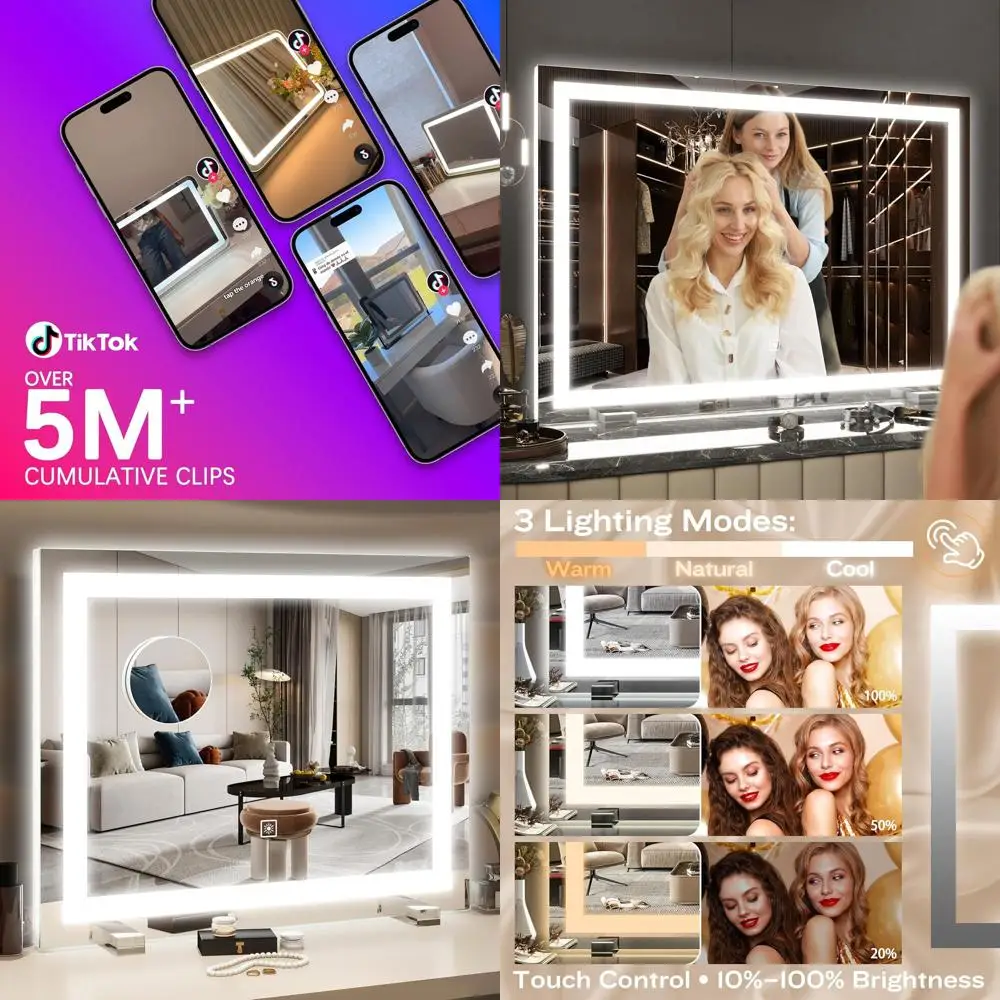 مرآة زينة مضيئة بإضاءة LED مقاس 20 × 22 بوصة مع أضواء قابلة للتعديل بثلاثة ألوان، تكبير 10 مرات، تحكم باللمس، لغرفة النوم أو Dressi #1