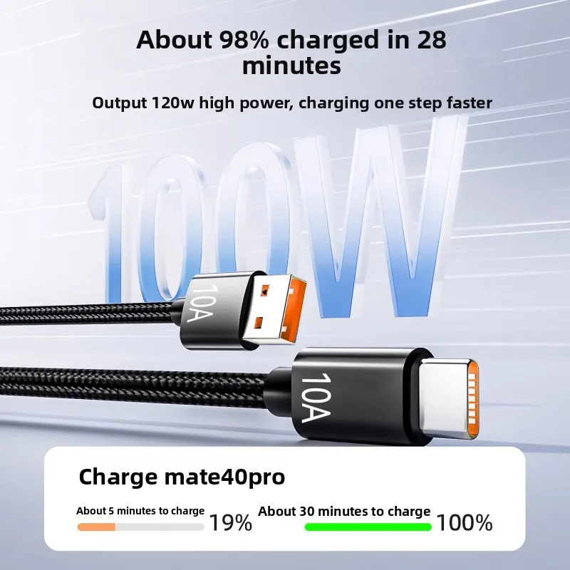 10A Super Fast Charging USB-C Data Cable, Compatible with Huawei, VIVO, Xiaomi, OPPO, Honor Phones, Suitable for Car Charging