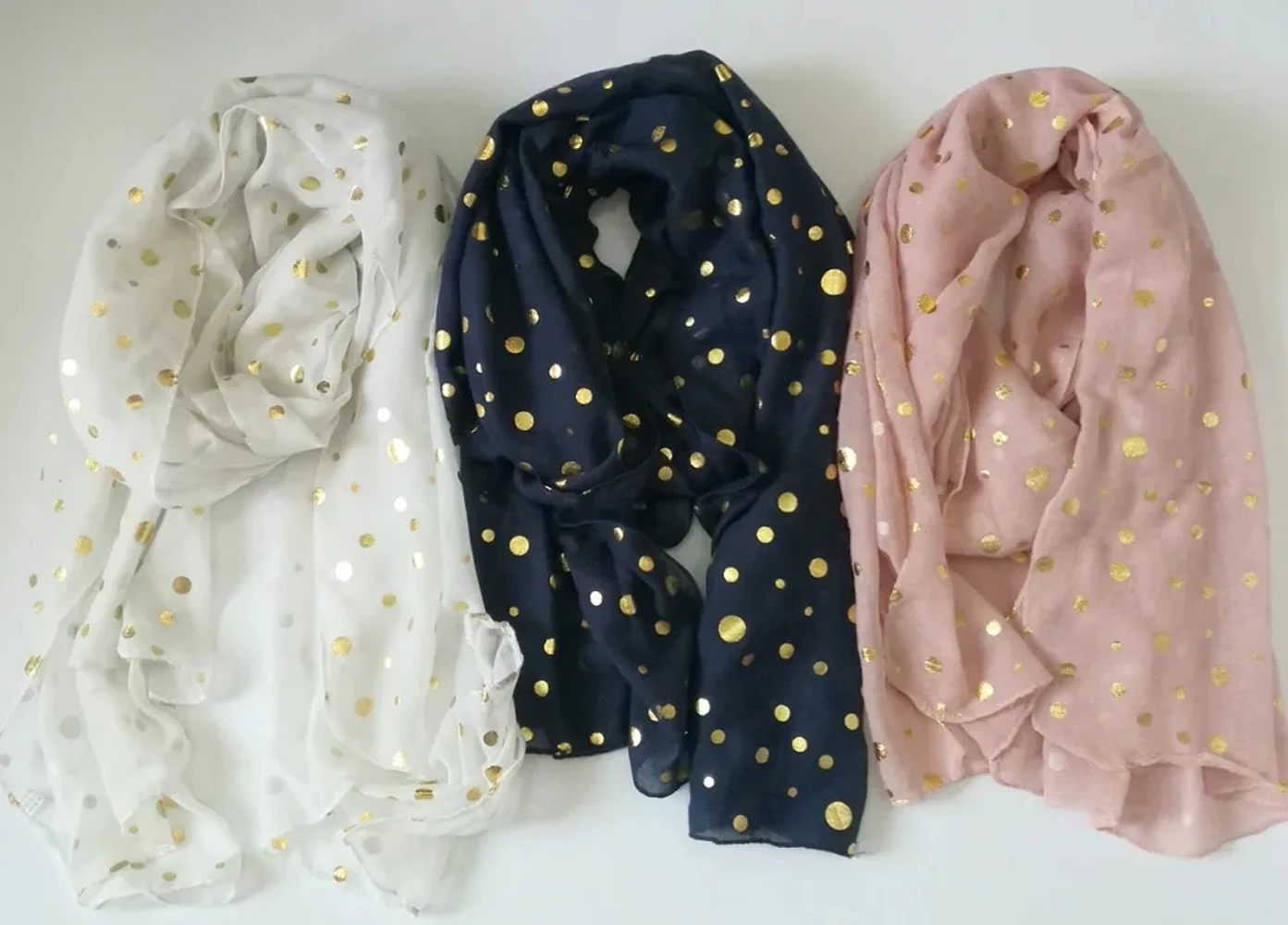 2017 New Fashion Dot Pattern Gold Foil Scarves Wrap Shawl Hjiab 3 Color Free Shipping