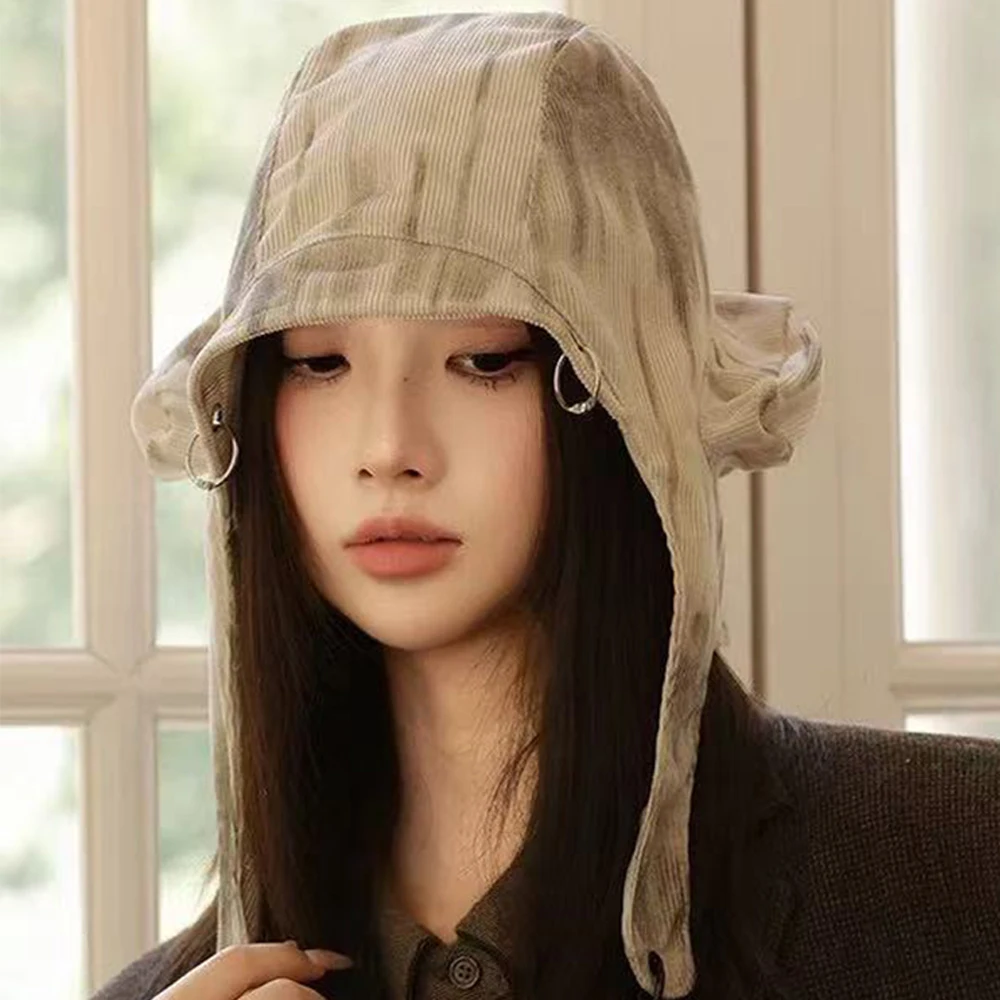

Pilot hat for men and women retro American dark tie-dye casual versatile niche pilot hat autumn new fur hat