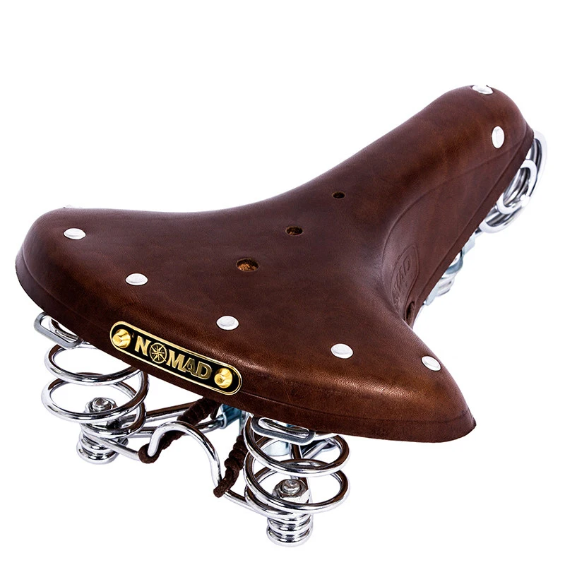 Vintage Cow Leather Bicycle Saddle Retro Spring Old Style Bike Seat City Road Retro Standard Cushion Cycling Part